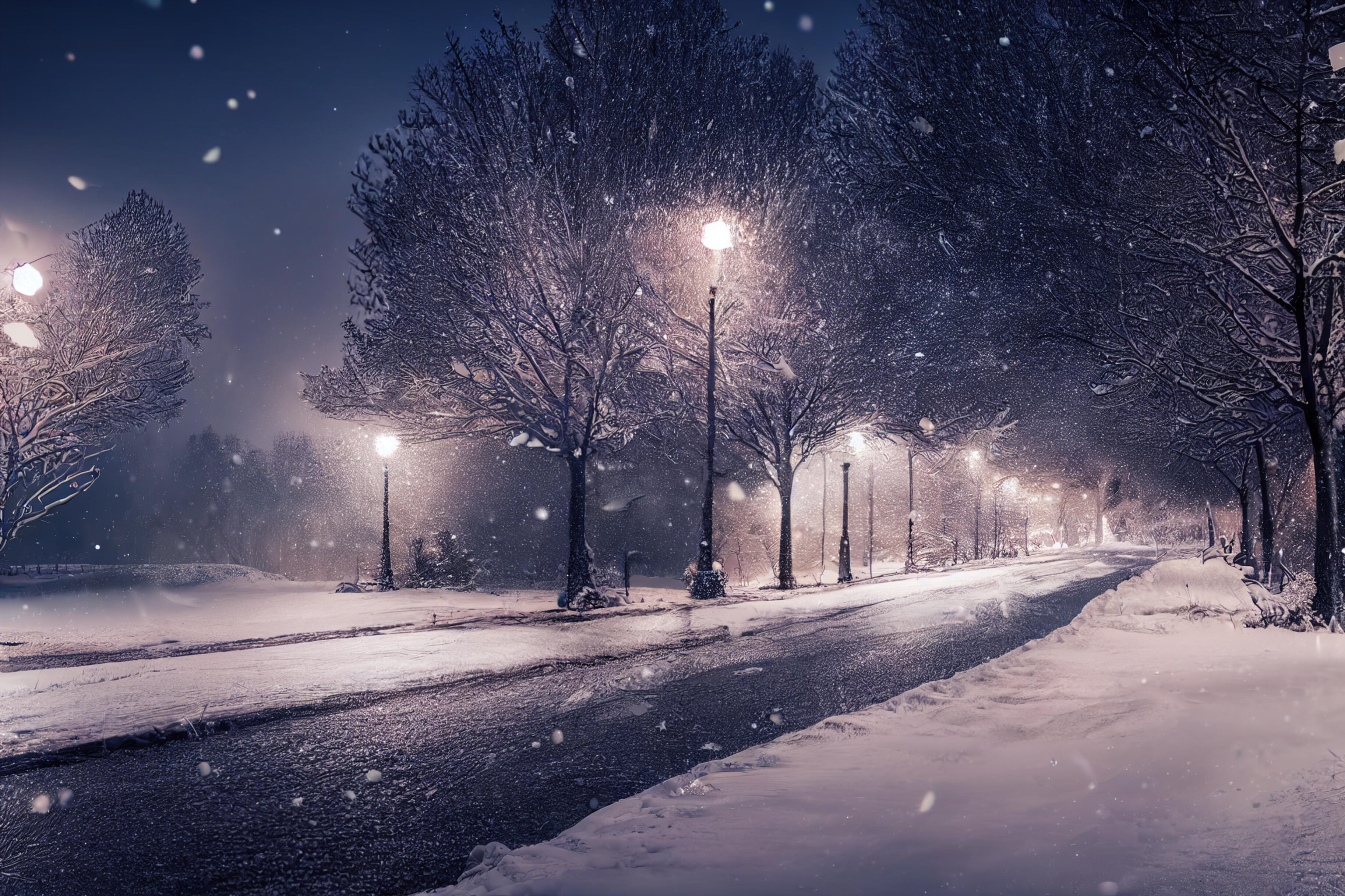 Snow-covered residential driveway in Blaine, MN during a winter storm